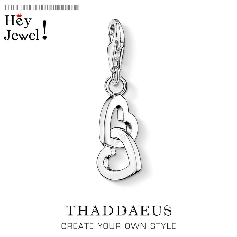 Подвеска в виде сердечек из стерлингового серебра 925 пробы подходит для браслета