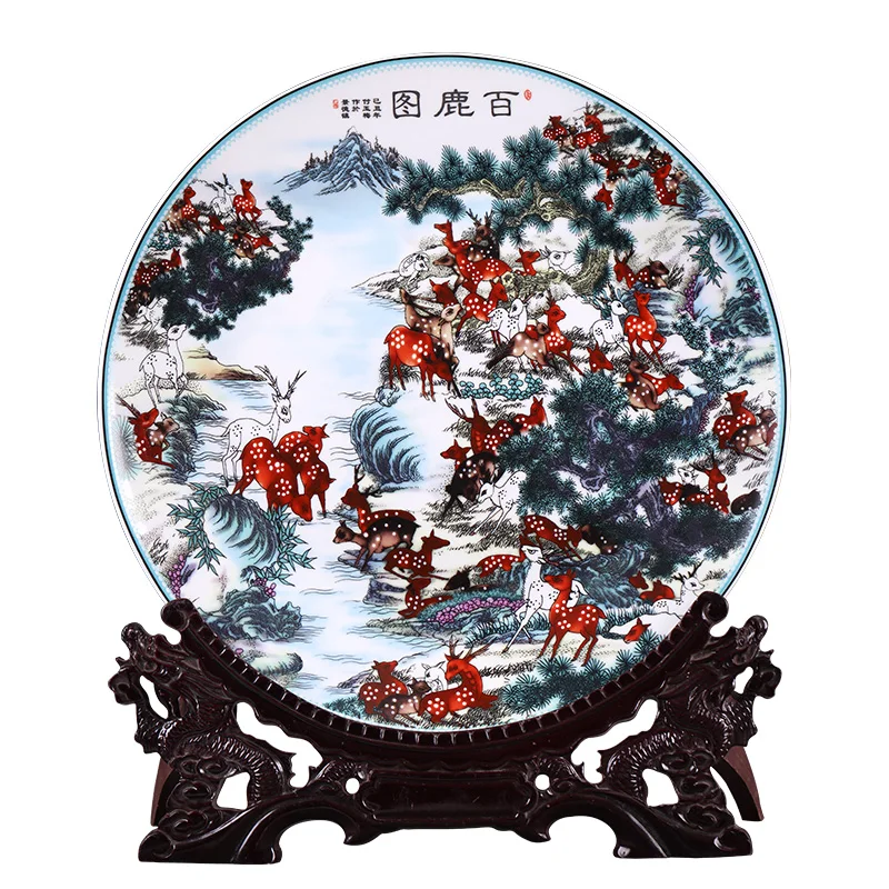 Керамическая подвесная тарелка Jingdezhen в виде оленя синяя и белая фотография для