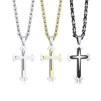 stainless steel three tier cross pendant necklace byzantine chain black male hip hop accessories