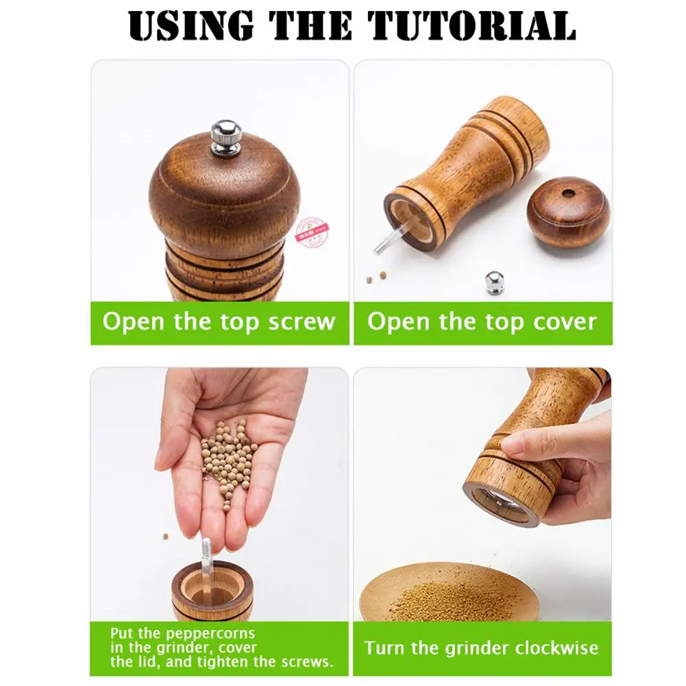 Ручная мельница для перца набор из дубовой соли и шейкеры с регулируемым