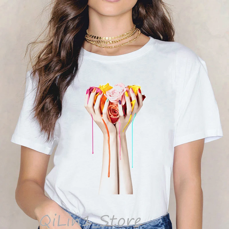 Vogue Rainbow nail polish print tee shirt femme vintage t shirt women clothes summer top female harajuku aesthetic tshirt
