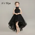 Черное платье с цветочным узором для девочек, элегантное вечернее платье It's Yiiya B094 с лямкой на шее, без рукавов, длиной до пола, 2020, Тюлевое платье принцессы для девочек