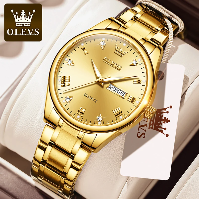 

OLEVS 2021 New Men's Quartz Watches HD Luminous Diamond Double Calendar 30M Waterproof Business Stainless Steel Bracelet 5563