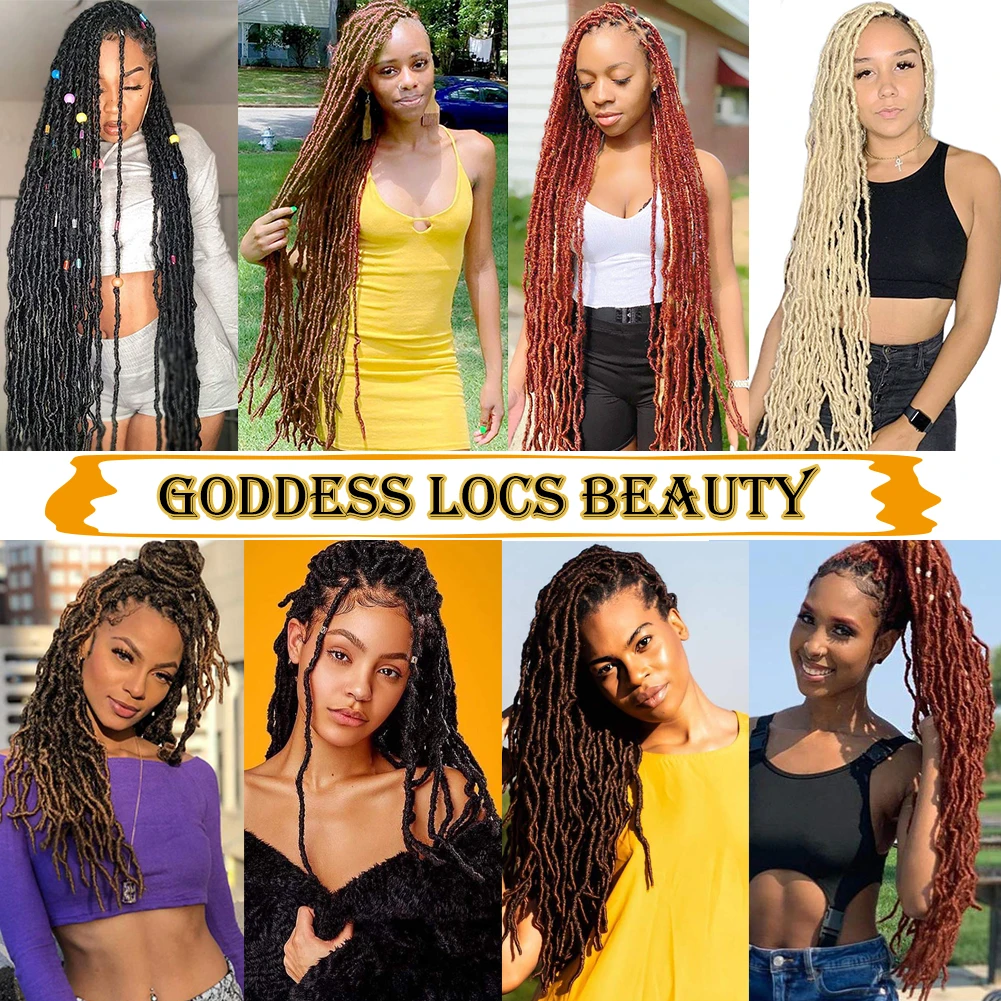 New Faux Locs Crochet Hair 36 Inch Long Blonde Ombre Goddess Locs Soft Crochet Braids Curly Wave Dread Locks Hair Extensions images - 6