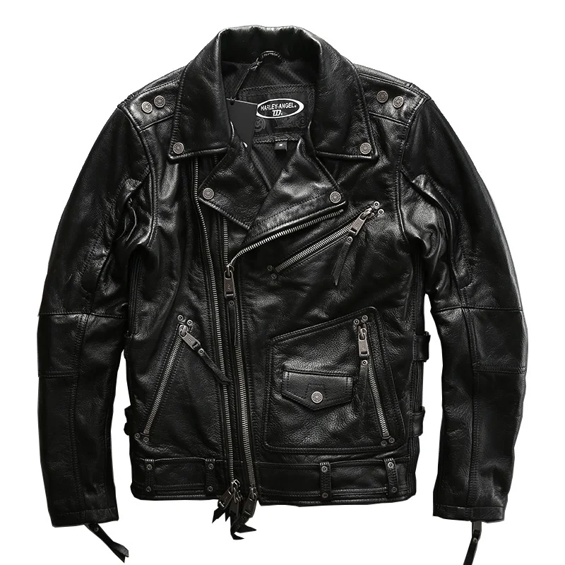 

European Big HA-101 Size High Quality Super Genuine Cow Skin Leather Motor Rider Jacket Mens Casual Cowhide Leather Jacket