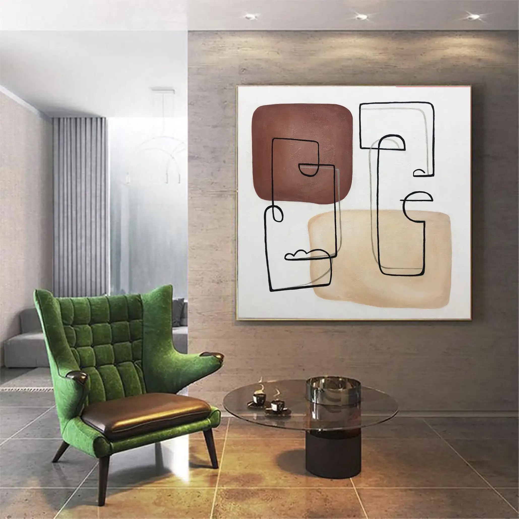 

Modern Home Hand-Painted Canvas Abstract Geometric Lines Acrylic Decorative Painting Nordic Style Living Room Decoration