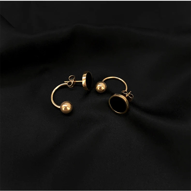 

Fashion Korean Black Painting and Steel Balls Stud Earrings for Women Titanium Steel Rose Gold Color Cute Girls Stud Earrings