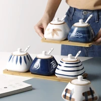 japanese style seasoning pot ceramic household kitchen seasoning bottle set oil and salt pot chili oil pot seasoning dispenser