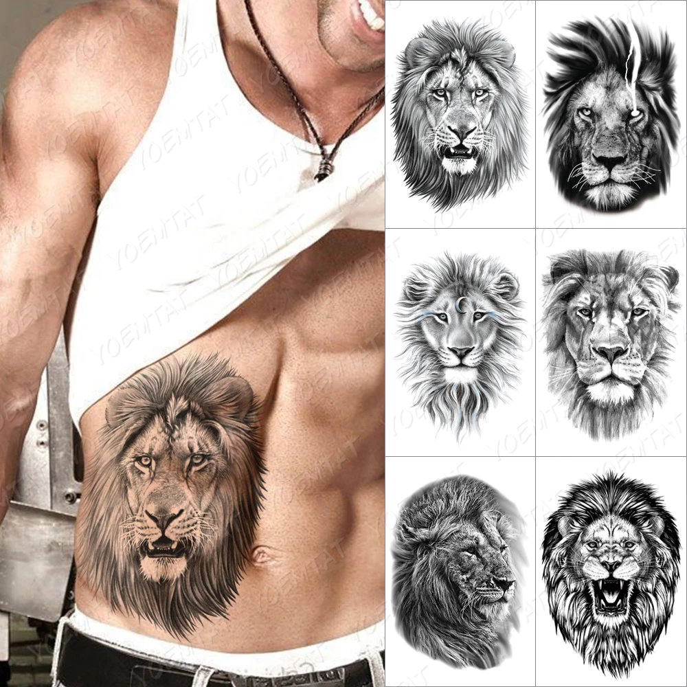 

Realistic Lightning Lion Temporary Tattoo Sticker For Men Women Wolf Tiger Waterproof Fake Henna Wild Animal Body Art Tatoo