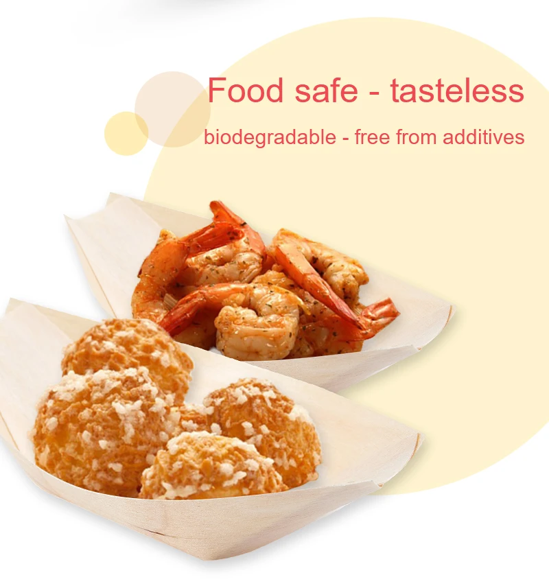 50x finger food- bowls, "boat" biodegradable wood cake tool bar accessory disposable party tableware