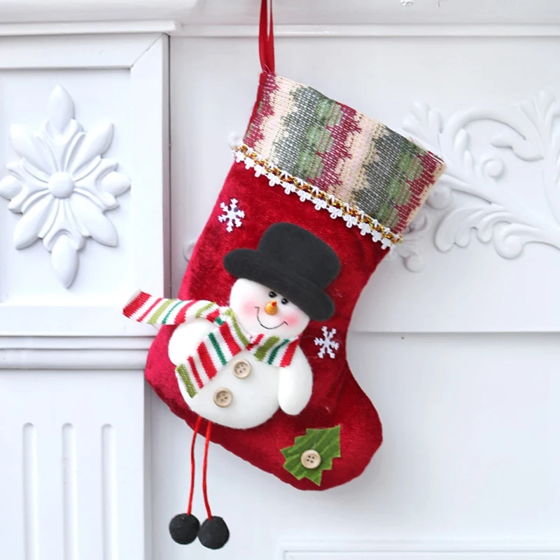 Рождественские чулки для подарков тканевые носки с изображением Санта-Клауса