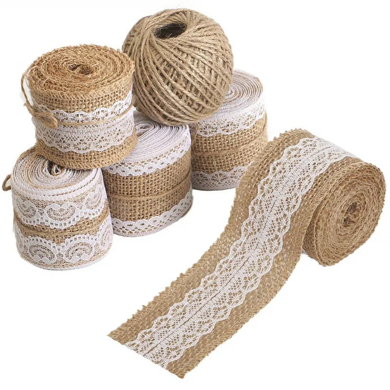 Винтажная Свадебная лента из мешковины 2 м украшение сизаля кружевная отделка