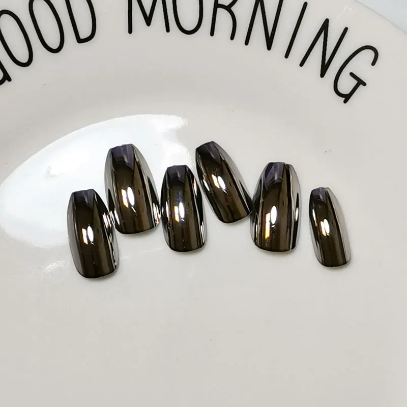 Ins стиль темные панк балерины накладные ногти готовый пепельный серебряный цвет