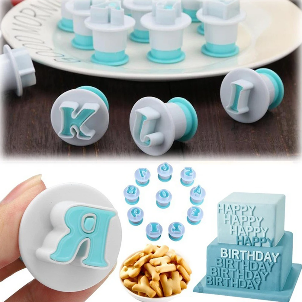 

Creative Alphabet Biscuit Mold Uppercase Lowercase Letters Numbers DIY Fondant Cake Decorating Tools Cookie Impress Model