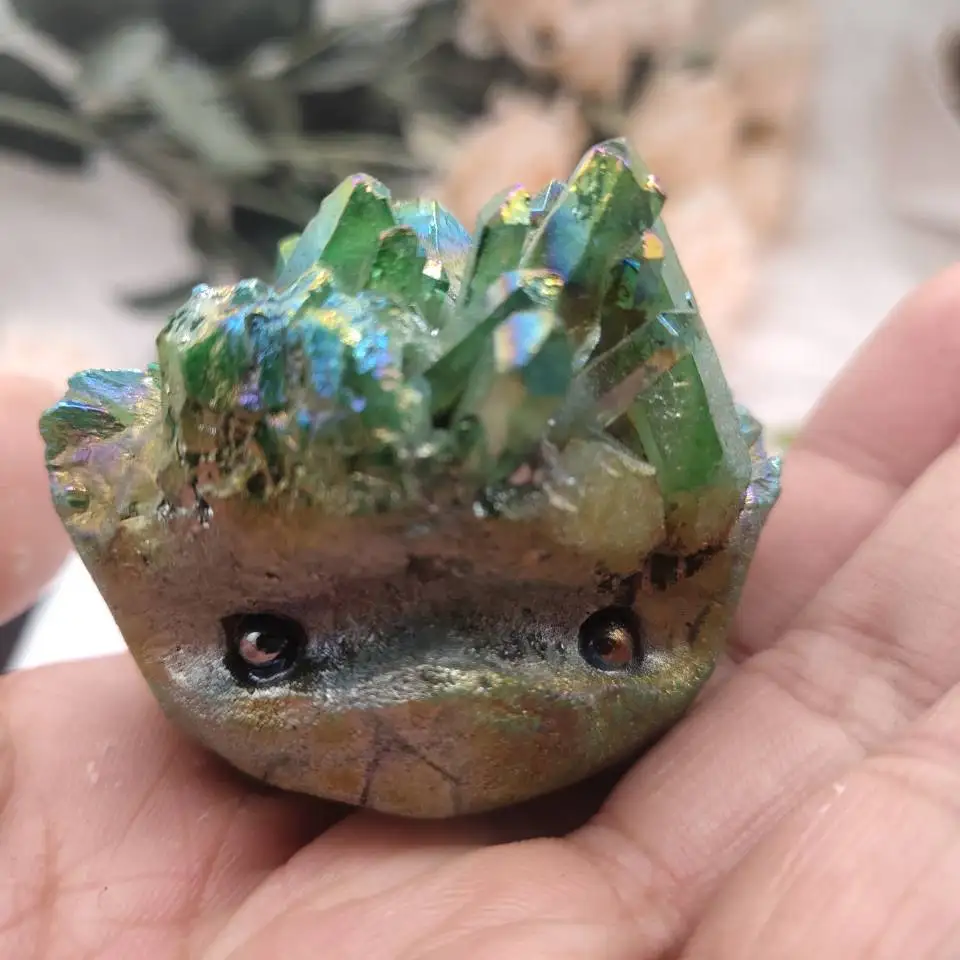 

Кластер, натуральные кристаллы Хрустальный Ежик, игрушка из кварца, резьба, милая Друза, Жеода, зеленая аура, титановая фигурка для украшени...