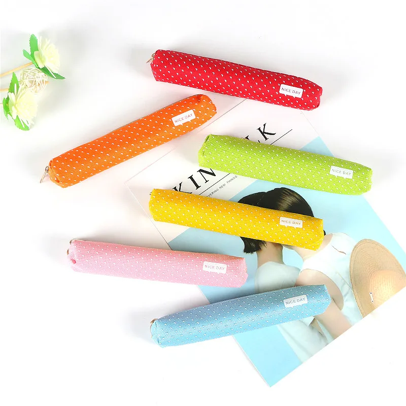 1 шт. кавайные маленькие свежие холщовые пеналы на молнии модные в горошек для