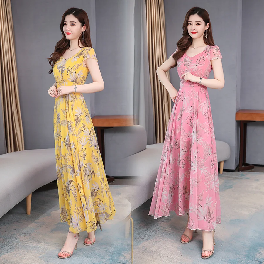 2020 Vintage Print Chiffon Mesh Maxi Dress Spring Summer 4XL Plus Size Runway Midi Dresses Elegant Women Bodycon Party Vestidos | Женская