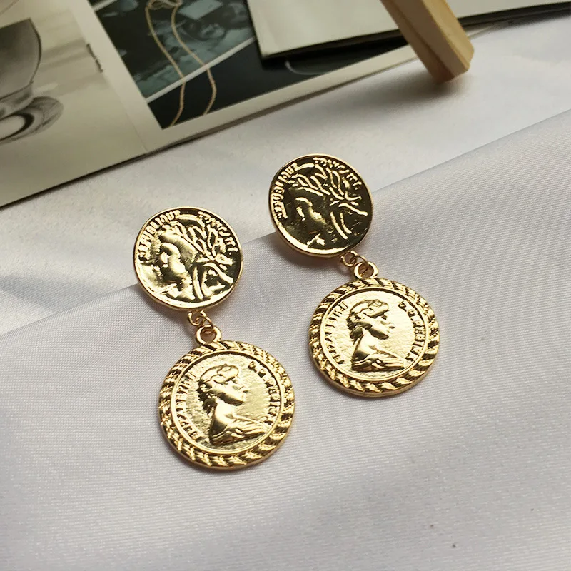 Женские винтажные серьги подвески в виде монет и готическом стиле ювелирные