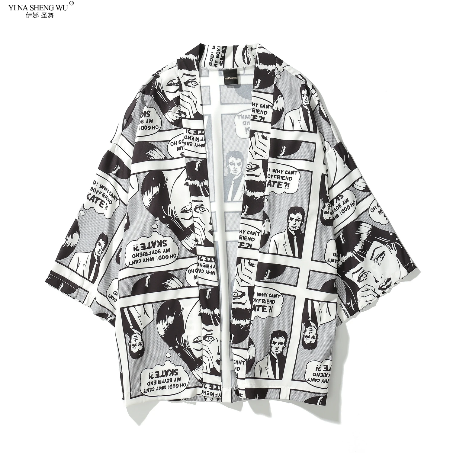 Японские Аниме футболки мужские хип хоп халаты платье свободное кимоно юката