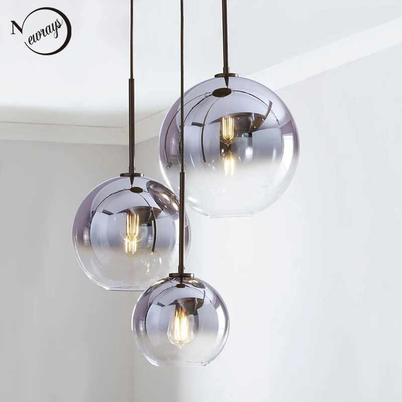 Modern Nordic glass pendant light LED E27 gradient color loft creative hanging lamp for home bedroom living room restaurant shop