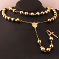46810mm gold tone women men cross pendant necklace stainless steel rosary chain beads link chain cross jewelry gifts