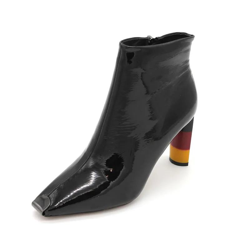 

Women's short boots 2020 new Korean color matching thick heel fashion boots solid color paint high heel women's Boots