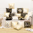 LuanQI Хлопковый чехол для подушки с бронзовым рисунком для домашней гостиной, декоративный чехол для дивана с абстрактными линиями, чехол для подушки 45x45 см с белым золотом