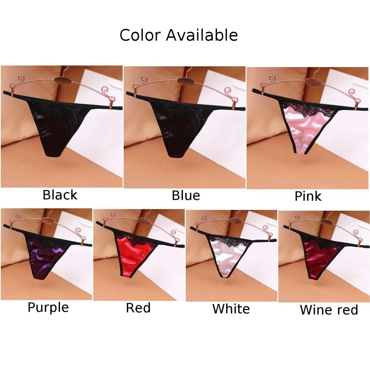 

Hot Sexy Women Satin Sexy Panties G-string Thong Low Waist Pearl Bowknot Underwear Briefs Women's Luxury Satin Sexy T-pants 2021