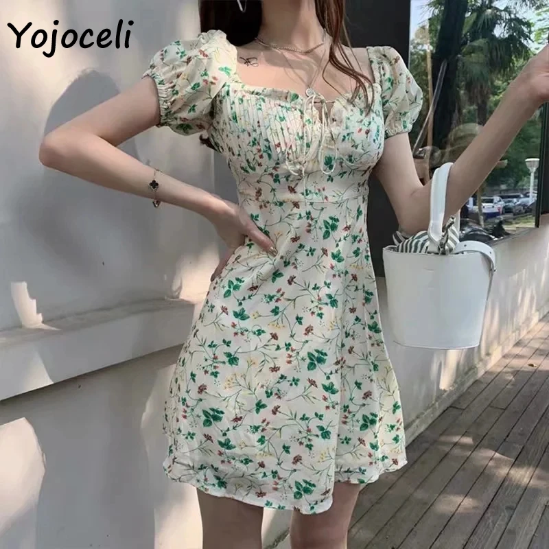 Женское платье с коротким рукавом Yojoceli летнее пляжное мини цветочным принтом в