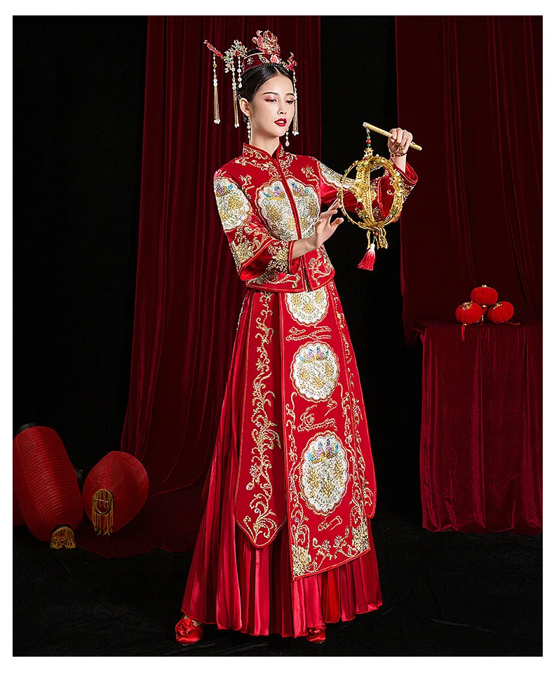 Новое свадебное платье для невесты изысканный Свадебный комплект Чонсам в