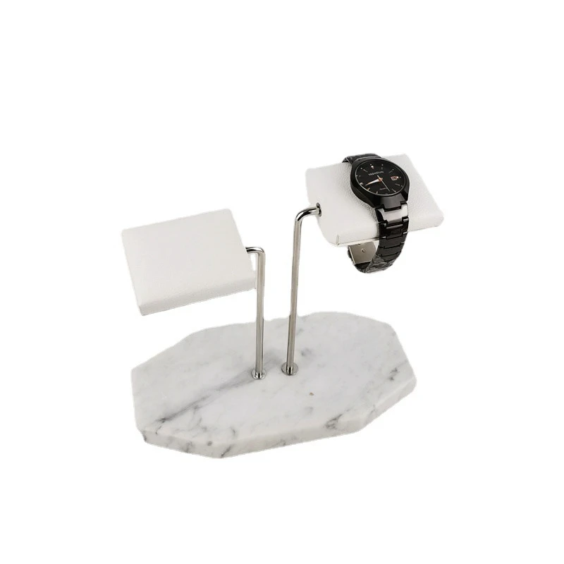 

Marble Base Gold Support Rod Watch Stand Display Stand PU Leather Double Watch Jewelry Storage Rack