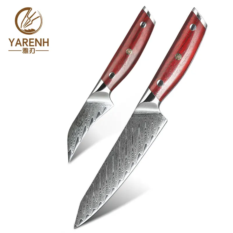 YARENH, 67 слоев, дамасский стальной нож, кухонный набор, 4 шт., Ультра Острый японский нож Santoku, нож шеф-повара, палисандр, ручка - Цвет: KTF - WG - 2P