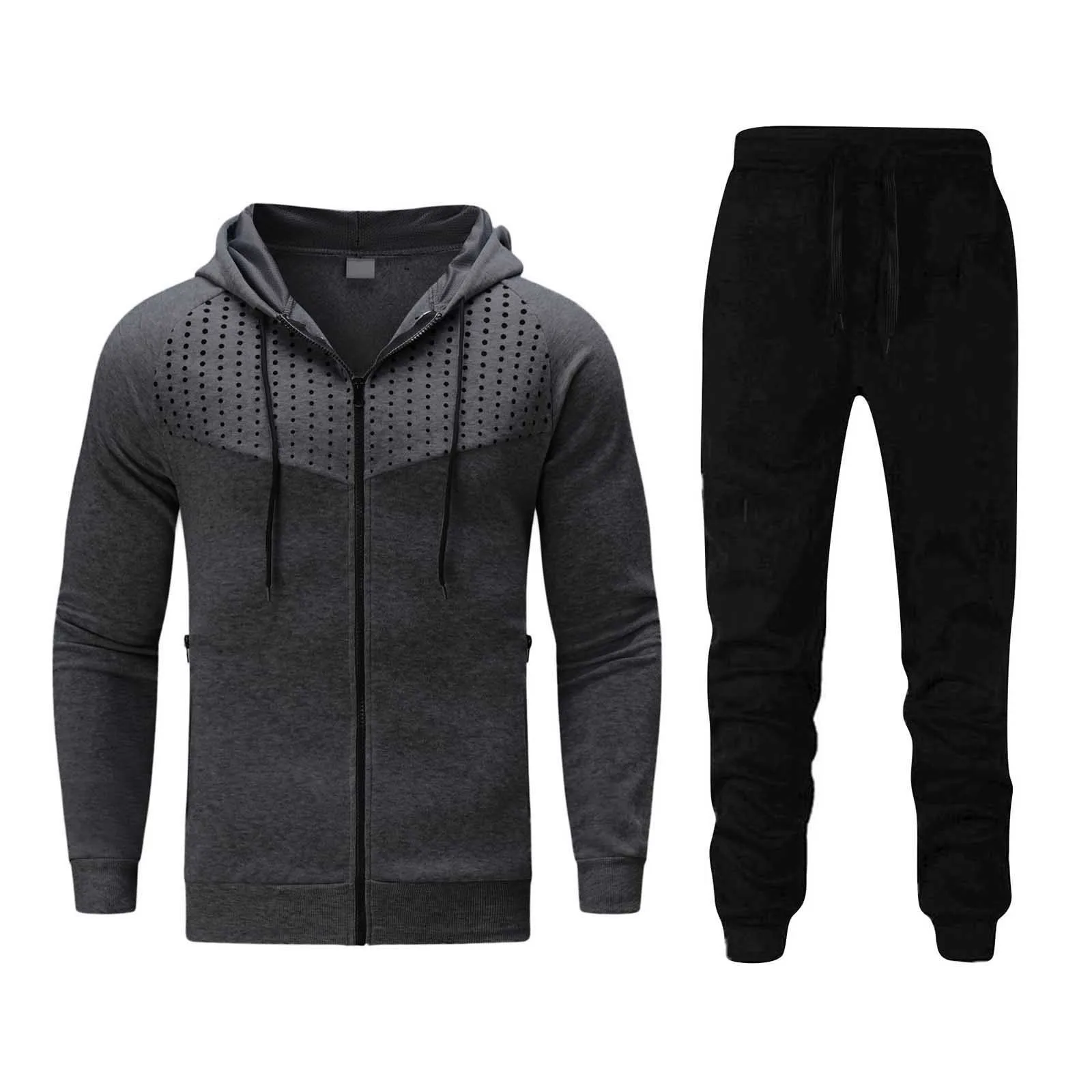 

Men's Autumn And Winter Top Pant Sets Sports And Leisure Polka Dot Sweater And Trousers Suit Hooded Mens Clothing 2 Pieces Sets