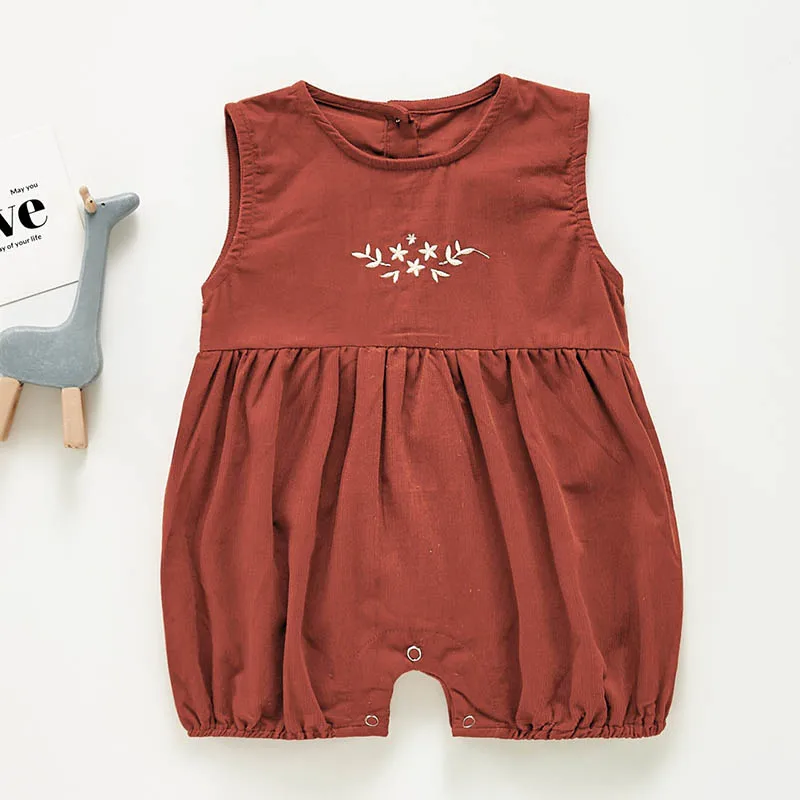 

Newborn Baby Girl Bodysuits Infant Baby Girls Jumpsuit Sleeveless Embroidery Corduroy Spring Autumn Baby Girls Clothes
