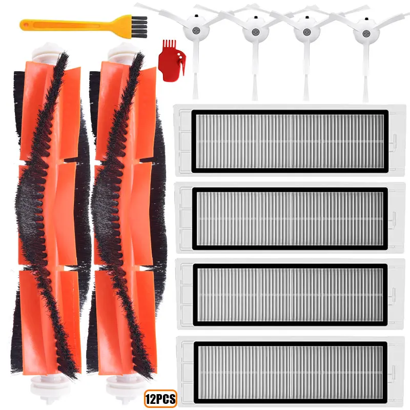 12pcs 4 HEPA фильтра+ 4 боковые щетки+ 2 Основные щетки для Xiaomi Mi робот пылесос 2 Roborock S50 Запчасти для пылесоса аксессуары - Цвет: 12pcs