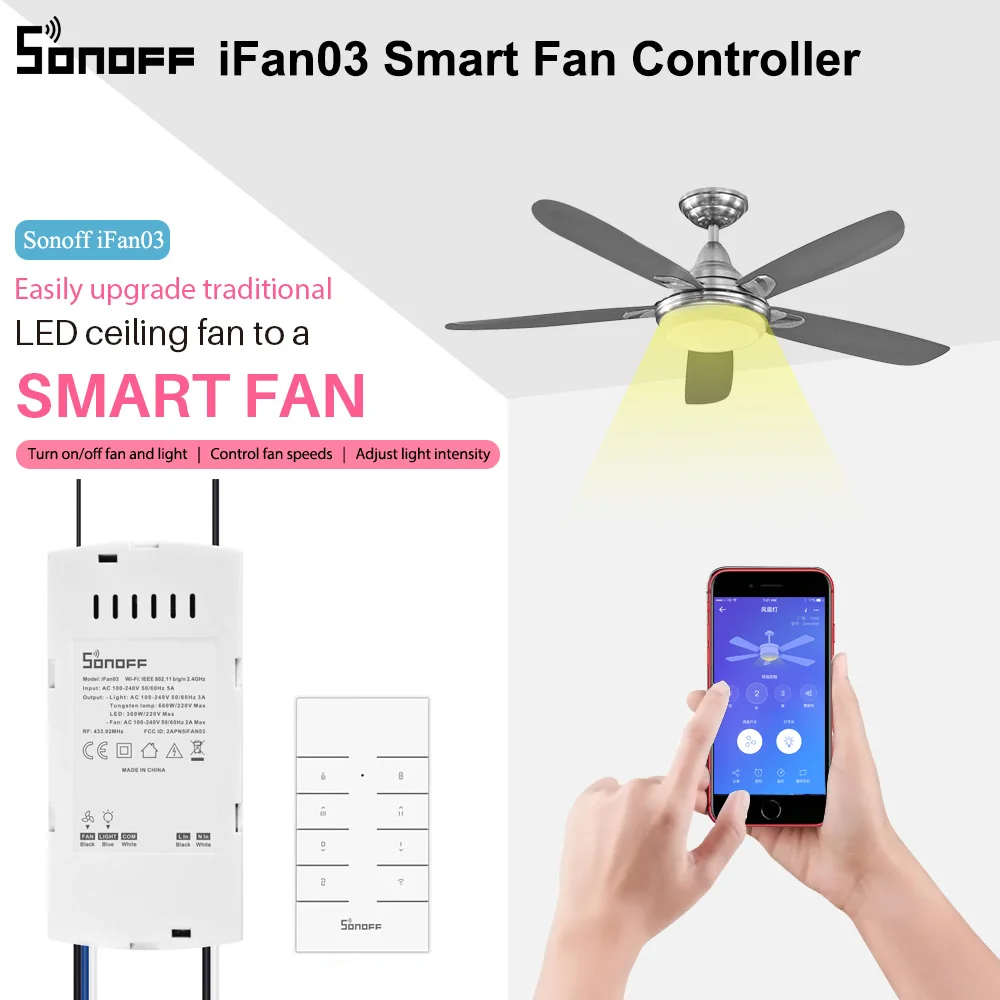 SONOFF iFan03 умный переключатель вентилятора преобразование вентилятора в Wi-Fi умное Управление регулировка скорости вентилятора потолочный вентилятор и светильник поддержка RM433