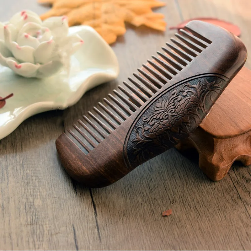 Деревянная Расческа карманная расческа из сандалового дерева черного и золотого