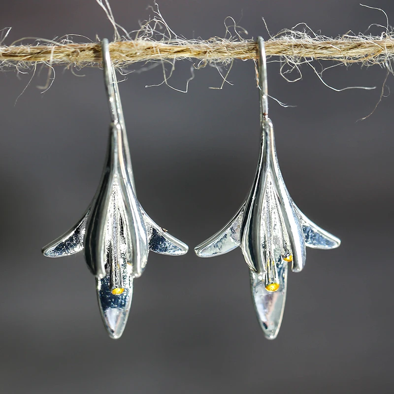 Модные длинные серьги в виде цветка для женщин свадебные Винтажные серебряного