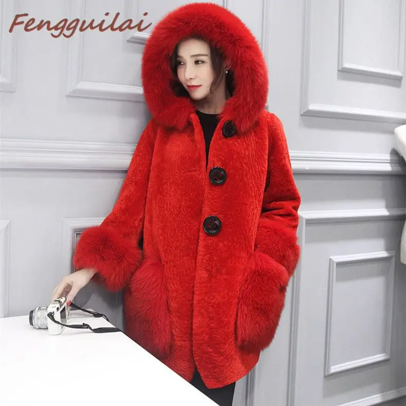 

New Winter Thick Warm Faux Fur Coat Women Plus Size Hooded Long Sleeve Faux Fur Jacket Luxury Winter Fur Coats Bontjas Gray Red