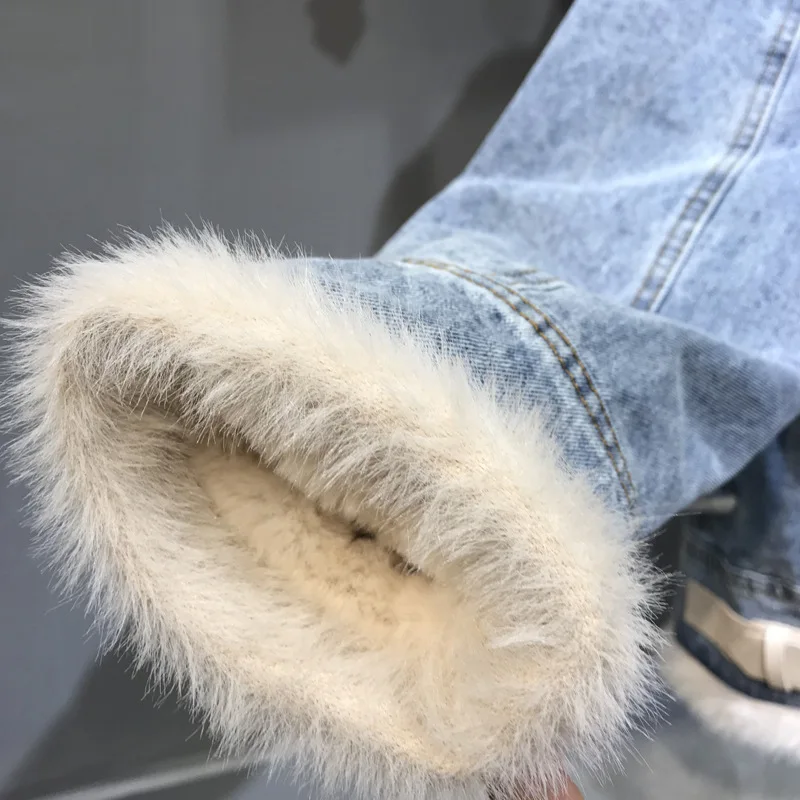 Осень Зима Новинка 2019 женская джинсовая куртка на овечьей шерсти пальто