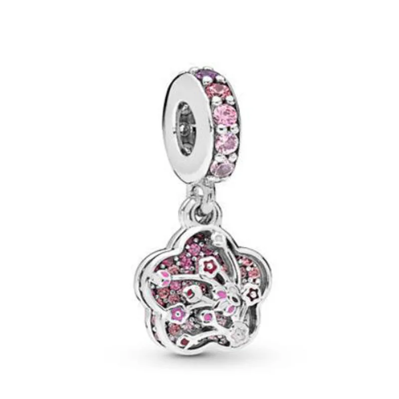 

100% 925 Sterling Silver Charm Creative Peach Blossom Pendant Fit Pandora Women Bracelet & Necklace Diy Jewelry
