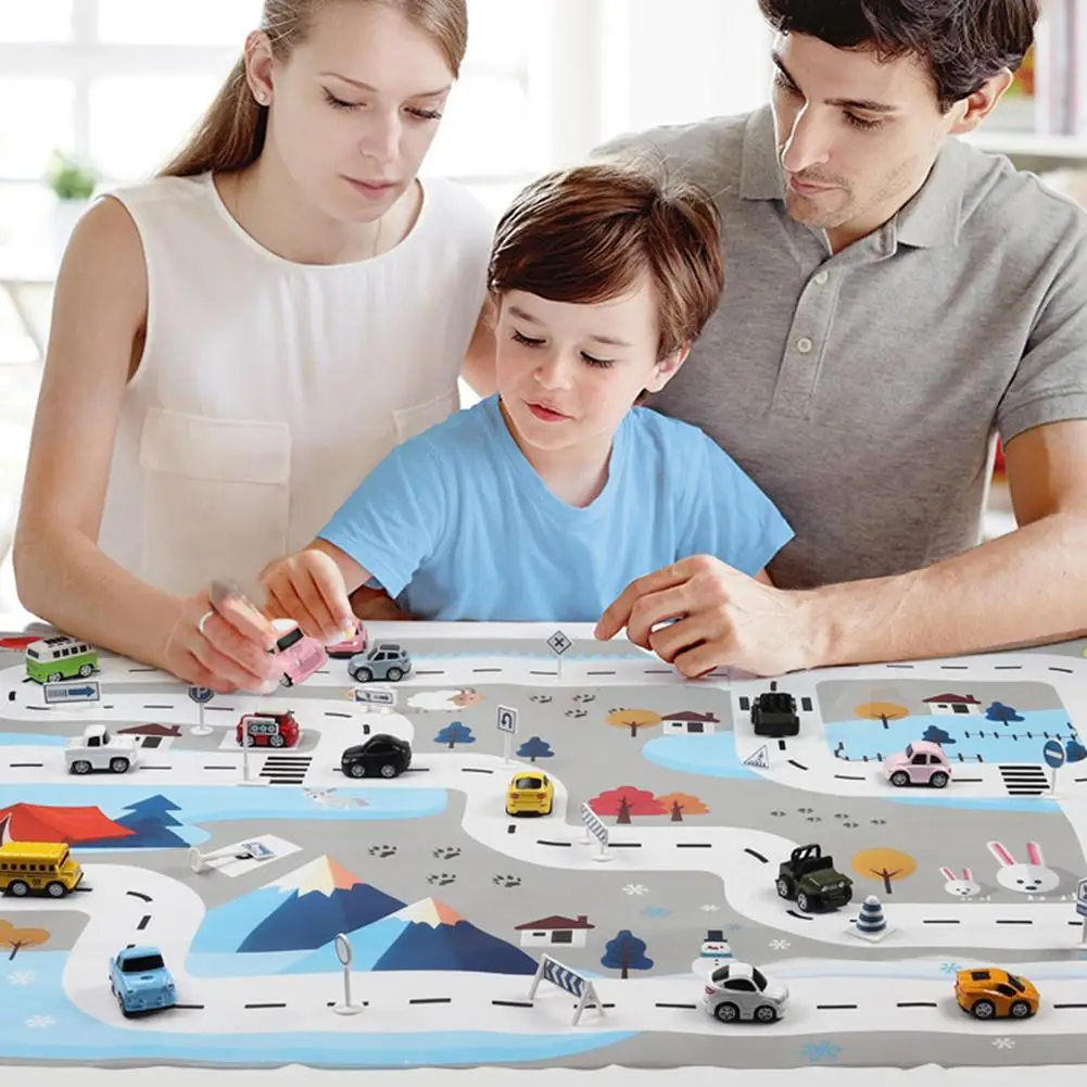 

130X100 CM Nordic snow toy car mats map children's play area rug pad urban road map game collapsible building parking lot