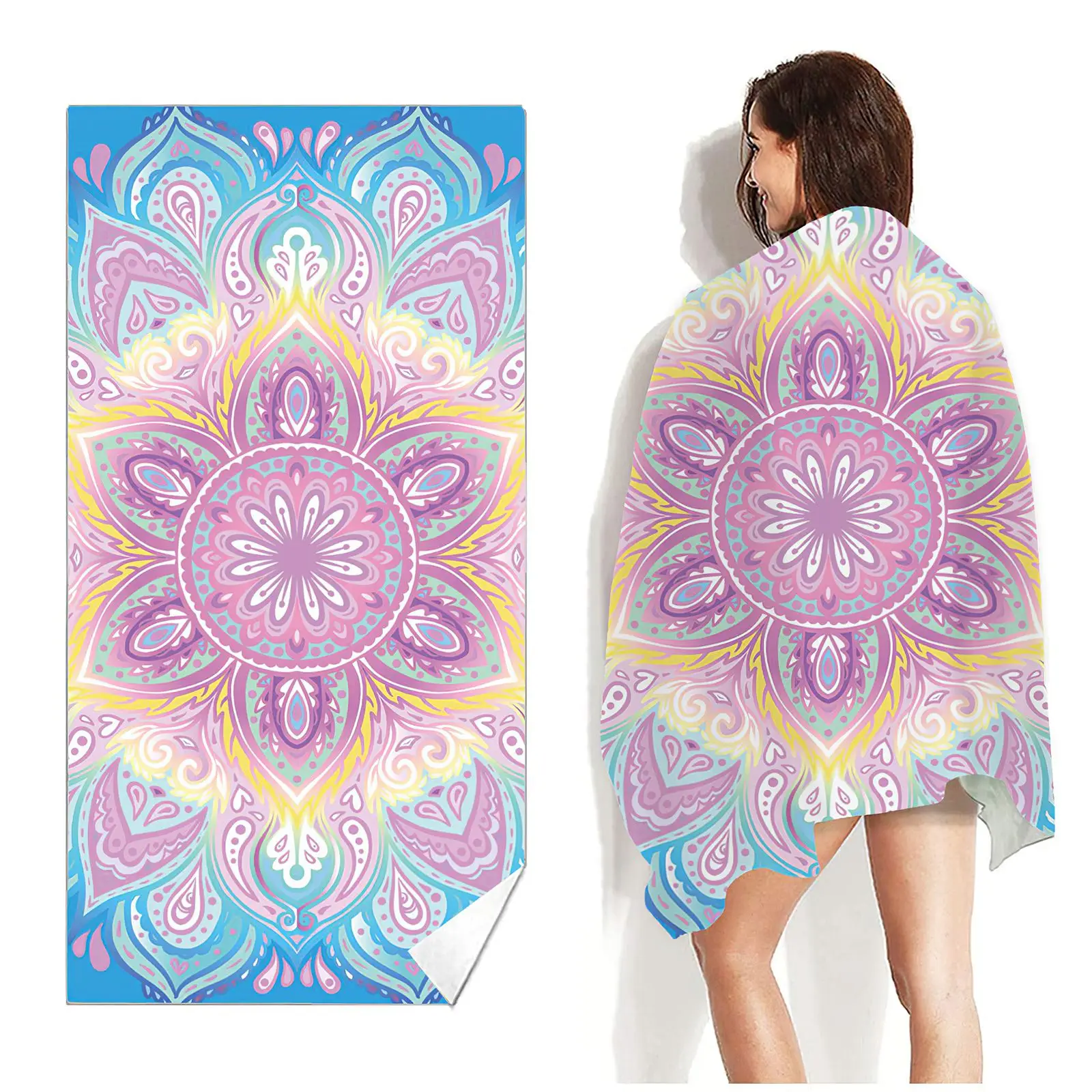 

Mandala Printed Bath Towel Beach Chair Pad Swimming Pool Beach Towel Velvet Quick Drying Beach Towel Quick Drying Rectangular