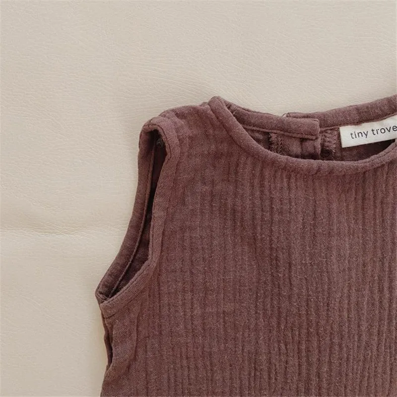 

Unisex Summer Baby Girls Boys Bodysuits Soft Linen Cotton Baby Clothes Solid Baby Clothing Cute Sleeveless Jumpsuit Outfits