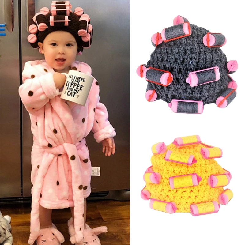 Шапка-бигуди вязаная для детей и взрослых головной убор с забавными волосами в