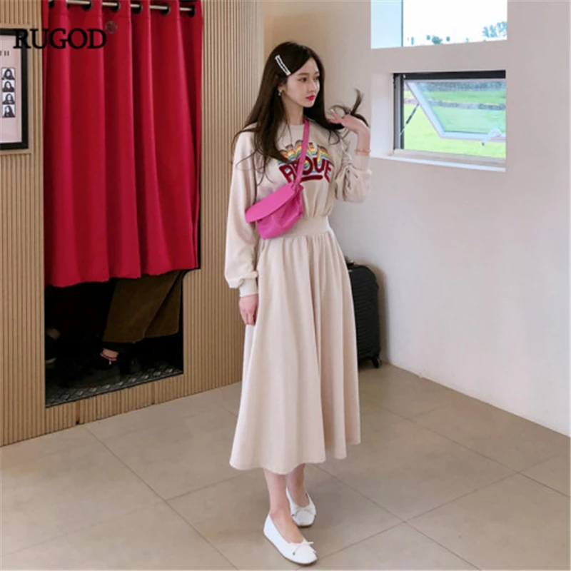 RUGOD 2019 Новое Осеннее женское платье свитер лоскутное поддельное из двух частей О