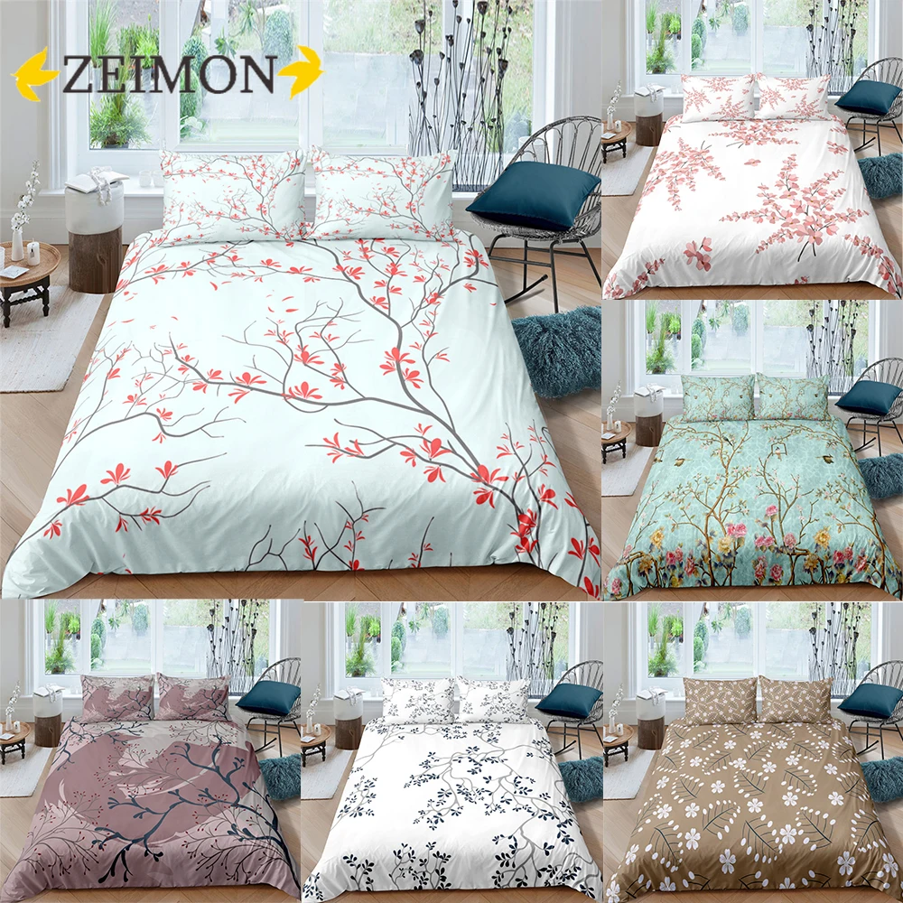 

ZEIMON 3D Flower Bedding Set Modern Floral Full Single Double Size Lightweight Polyester 2/3Pcs Duvet Cover with Pillowcase
