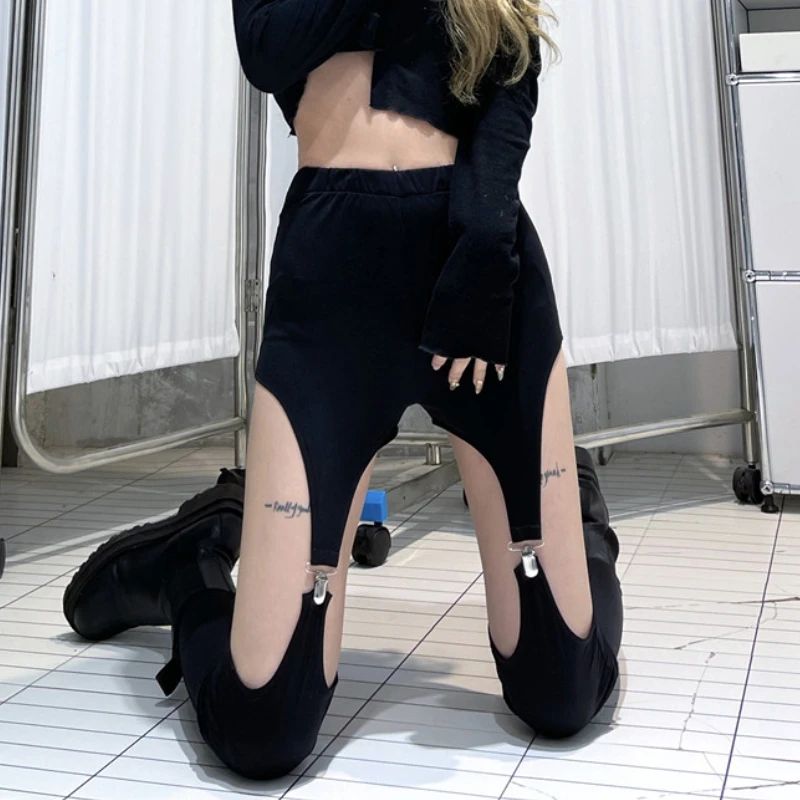 

Брюки-карандаш в стиле Харадзюку, с вырезами, эластичные, обтягивающие, в готическом стиле