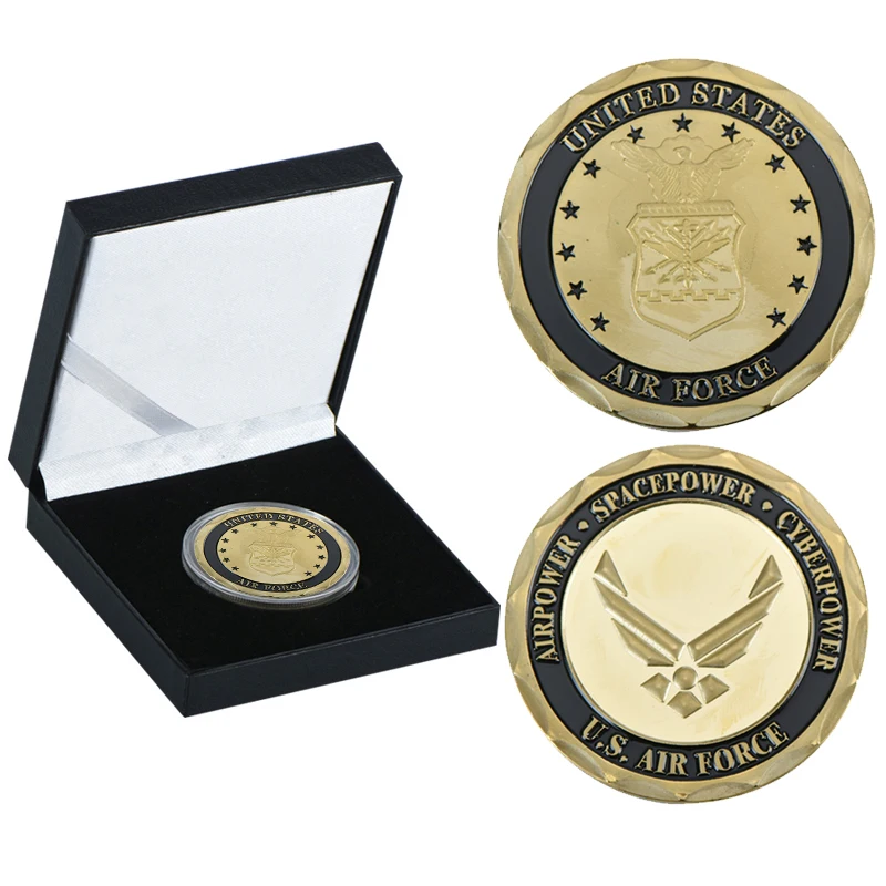 coin2 with box WR армия США Военные позолоченные монеты коллекционные с монетницей Air Force темно-синяя сувенирная монета подарок для мужчин дропшиппинг - Цвет: coin2 with box