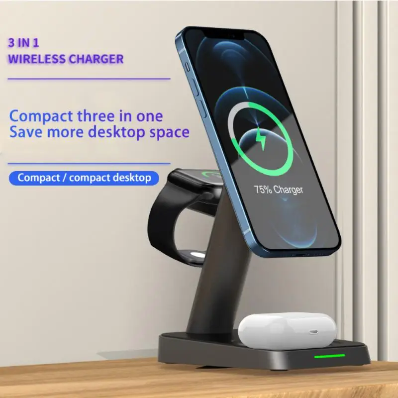 

3 In 1 Magnetic Wireless Chargers 15W Adjustable Desktop Fast Charging Station For IPhone 12Pro Apple Watch Airpods Pro Charger